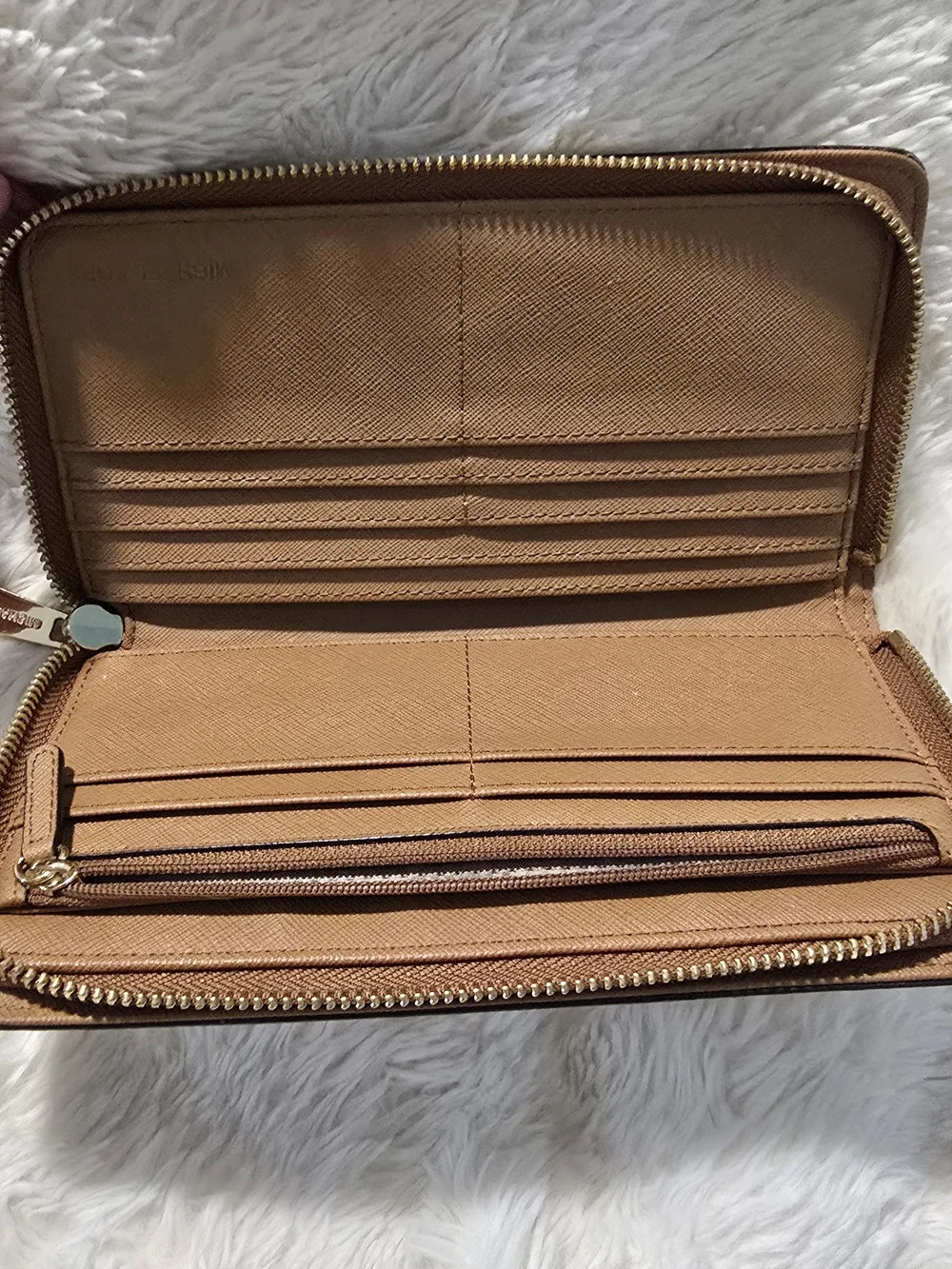 Michael Kors White Logo-Print Leather Clutch / Wallet with Gold Hardware